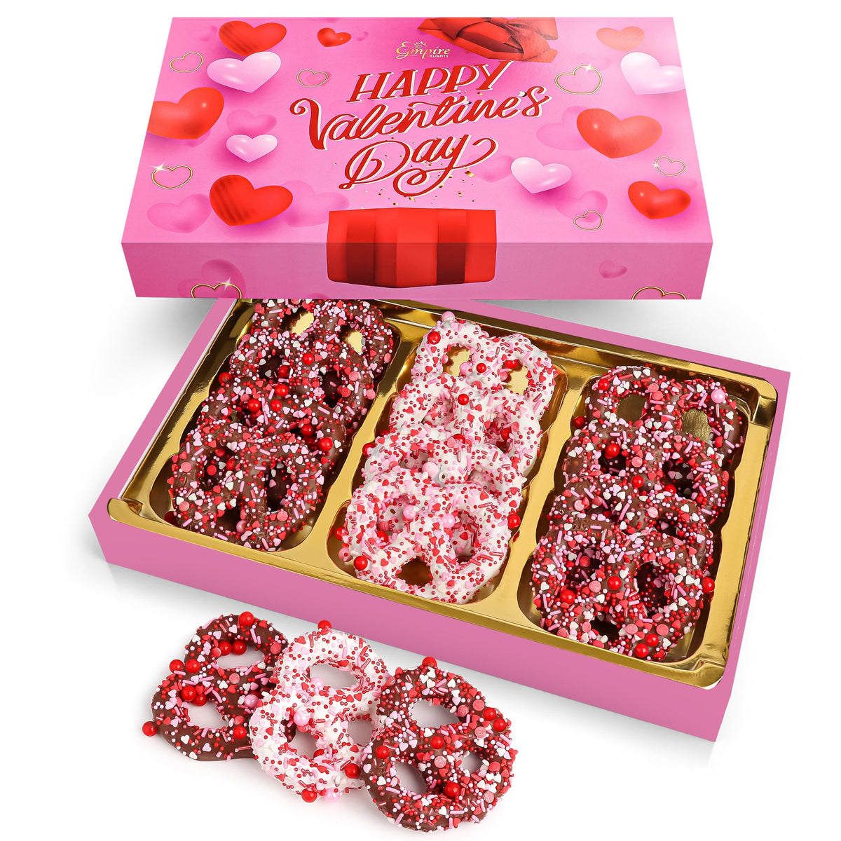 Empire Delights Valentine’s gift box front, ready to gift.