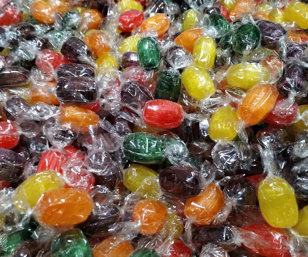Emporium Candy apple-wrapped fruit barrel, ideal for kids' snacks and treats.
