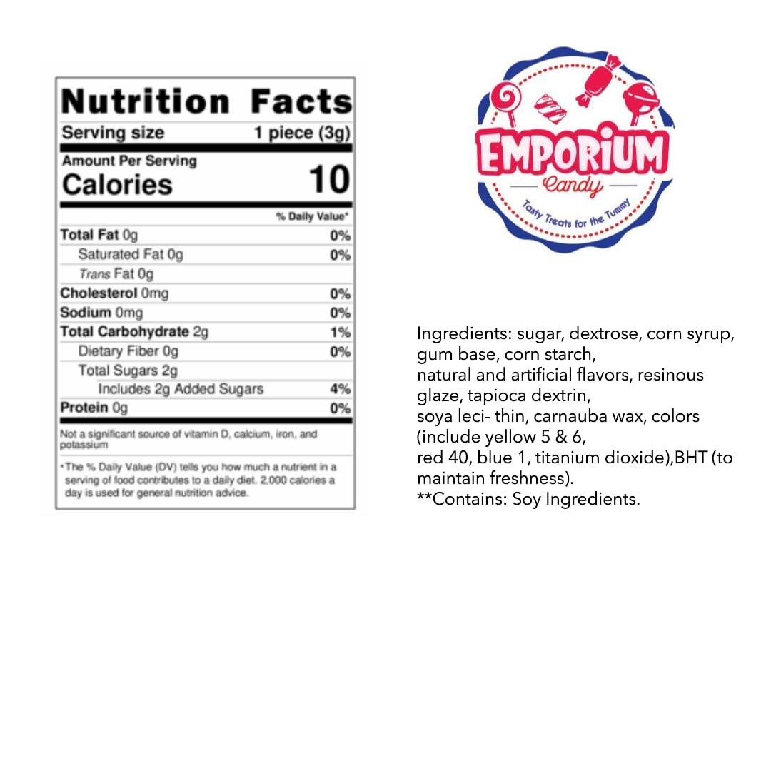 EMPORIUM CANDY Chiclet Gum square tabs closeup highlights crunchy shell and fruity flavors.