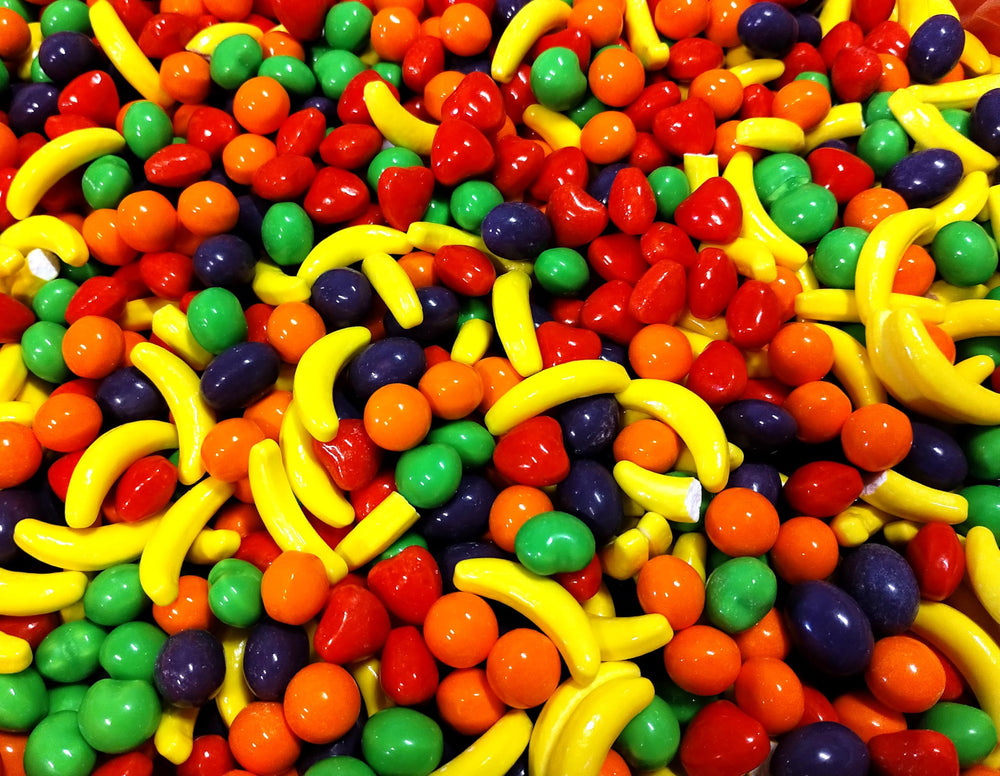 Colorful fruit candies create balanced assortments for bowls and counters.