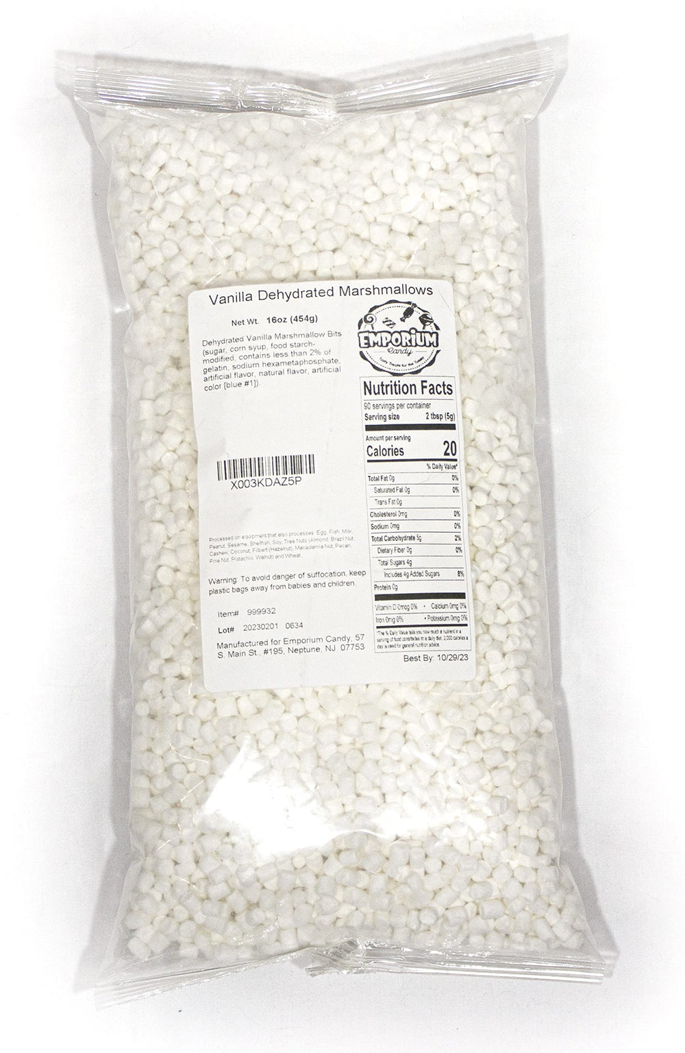 Emporium Candy dehydrated mini vanilla marshmallows in a resealable bag for easy snacking