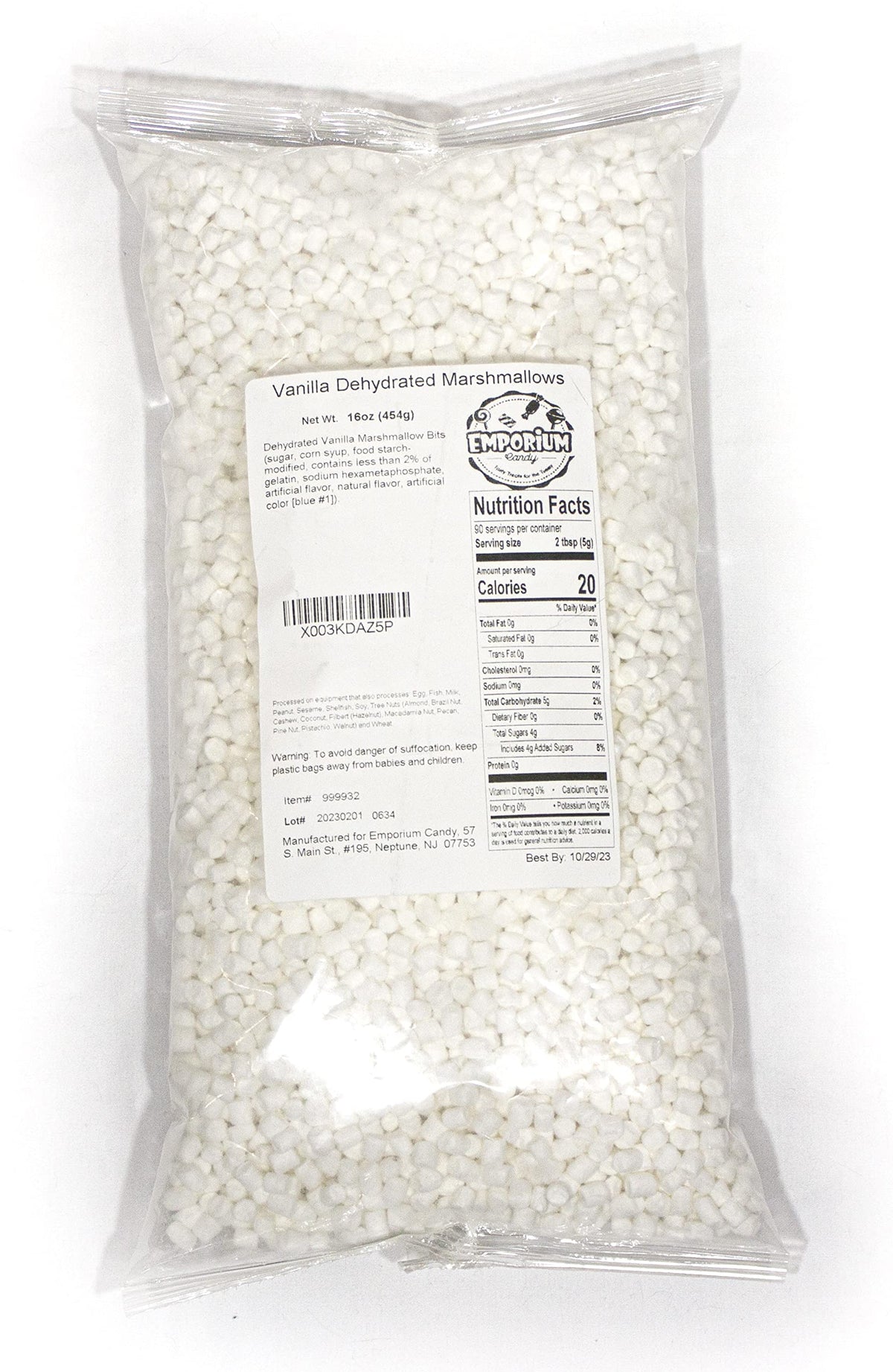 Emporium Candy dehydrated mini vanilla marshmallows in a resealable bag for easy snacking