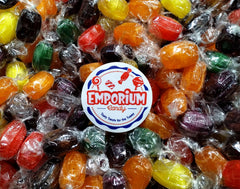 Emporium Candy orange-wrapped fruit barrel for on-the-go snacking and sharing.