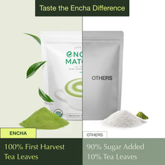 Encha latte grade matcha in a brew cup for a vibrant latte.