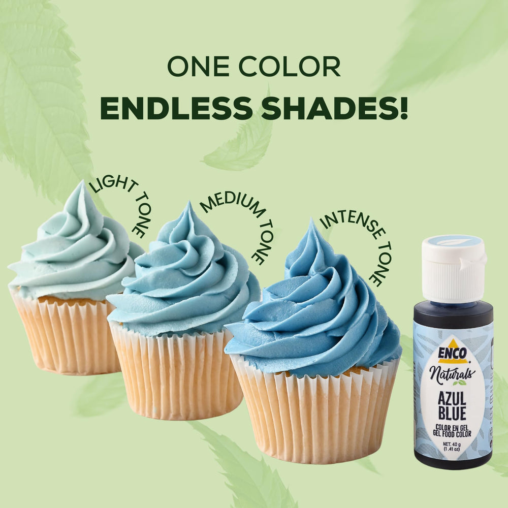 ENCO blue color gel swatch on frosting for shade reference.