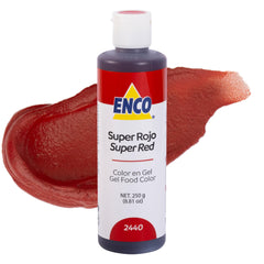 ENCO Super Red gel bottle close-up for bold frosting color