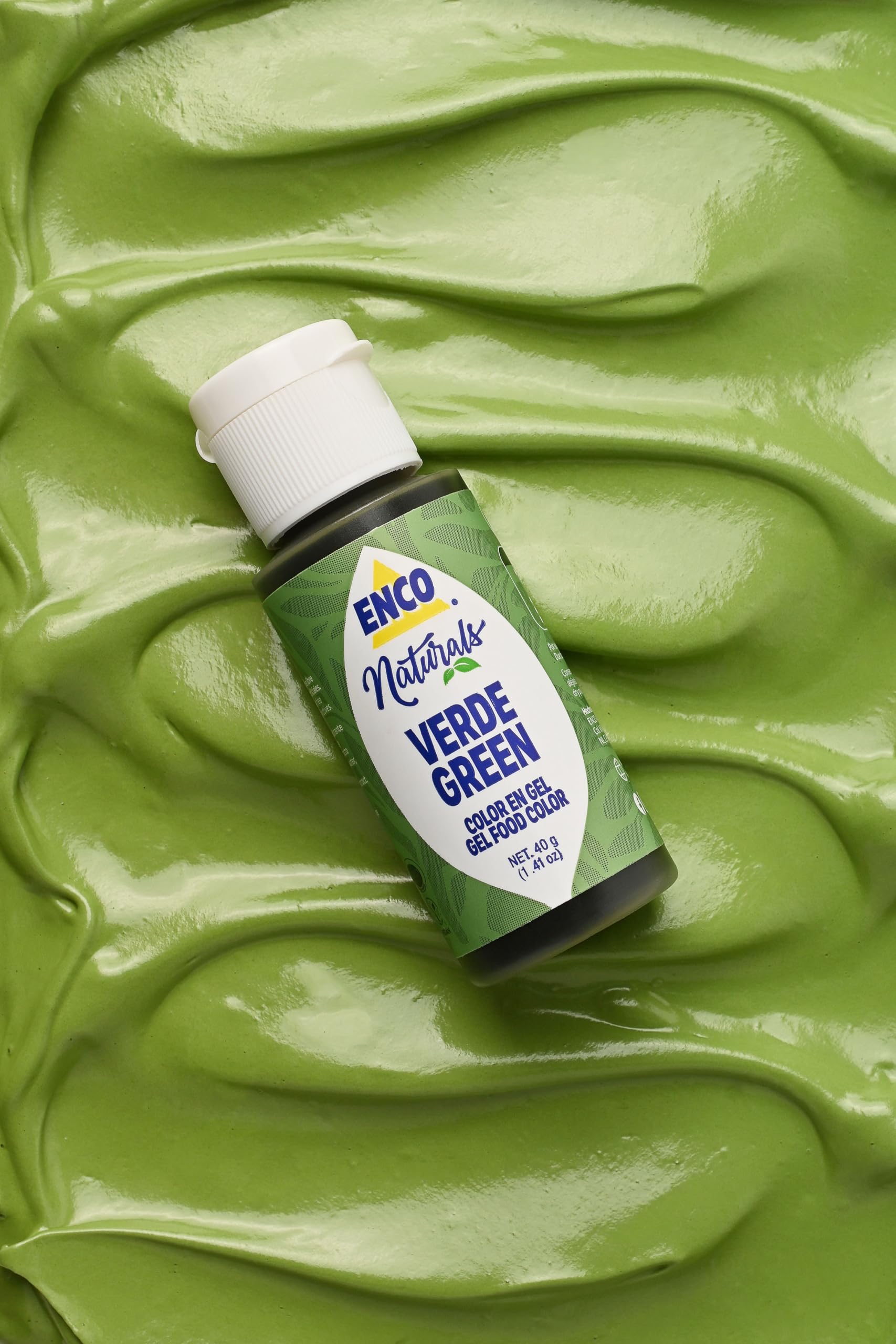 ENCO green coloring gel cap-off close-up showing easy dispensing.