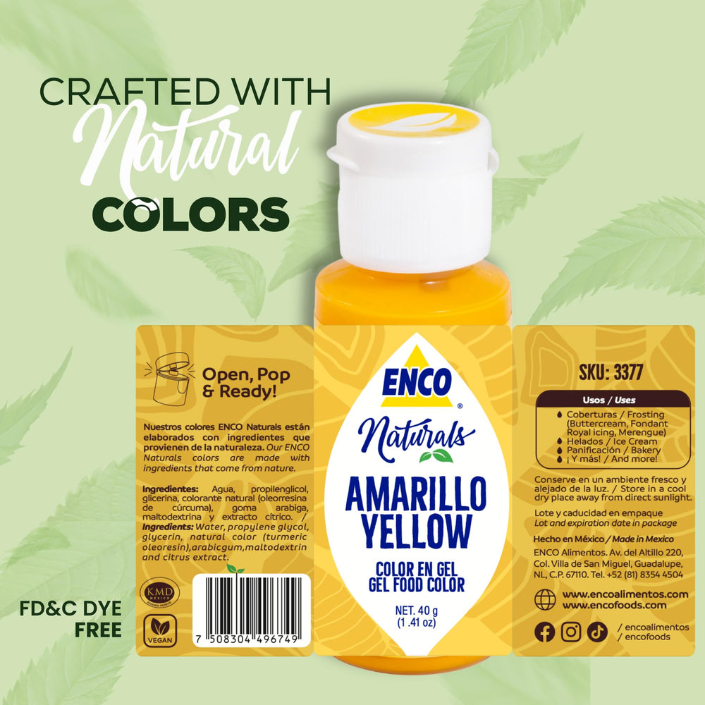ENCO Yellow color gel in close-up container shows no artificial dyes.