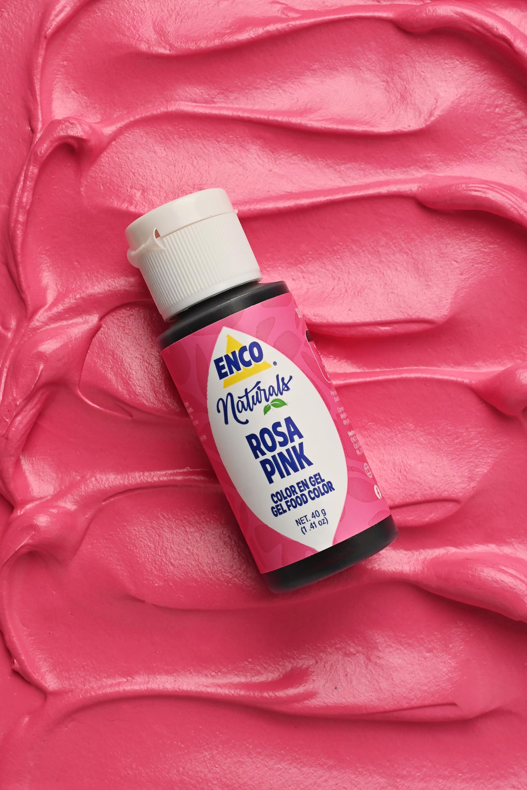 ENCO pink color gel for buttercream blends smoothly for even color.