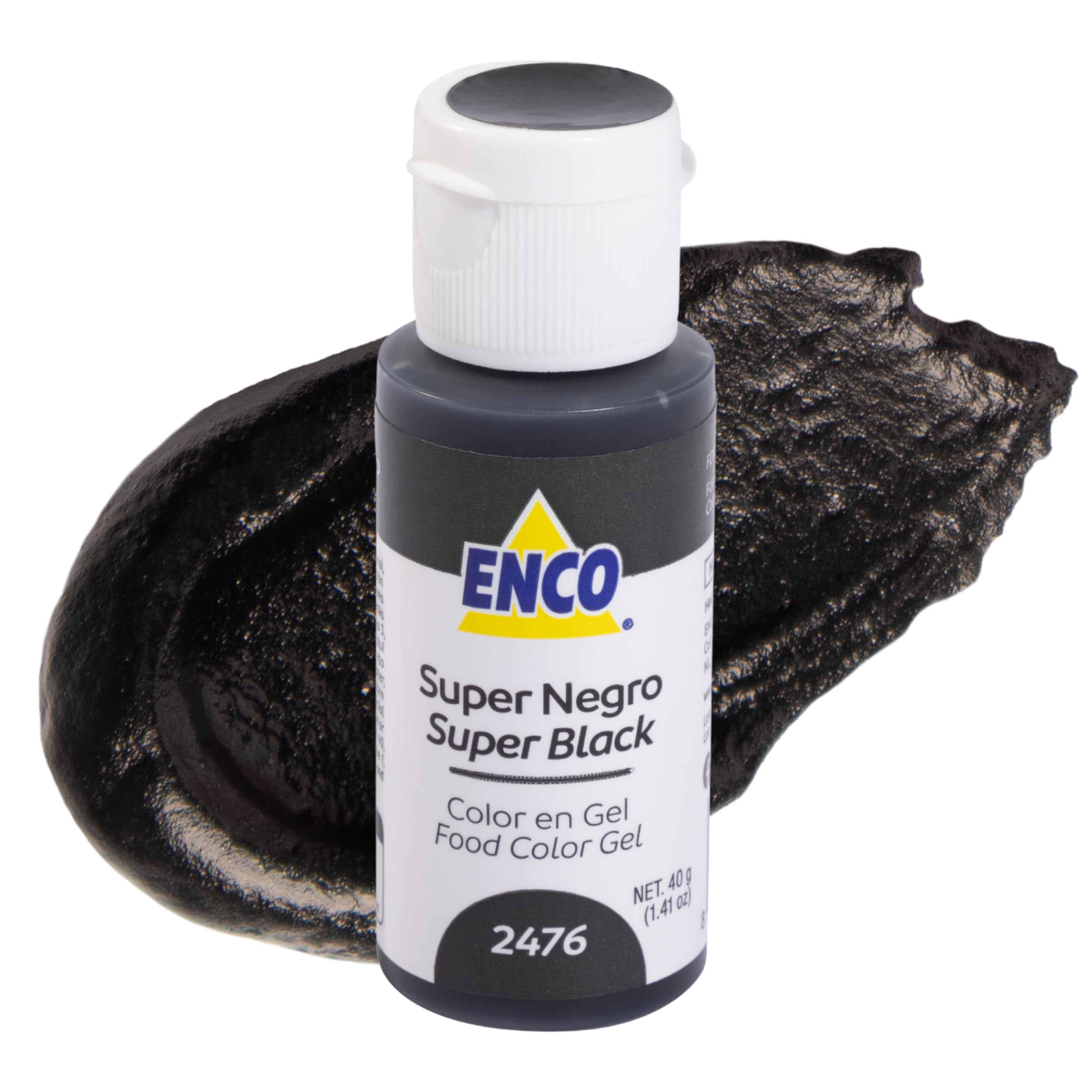 ENCO Super Black gel color bottle cap view for precise color control in baking