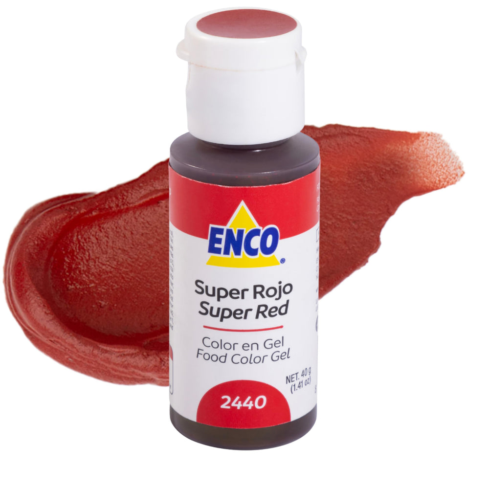 ENCO Super Red gel bottle closeup for vibrant icing color