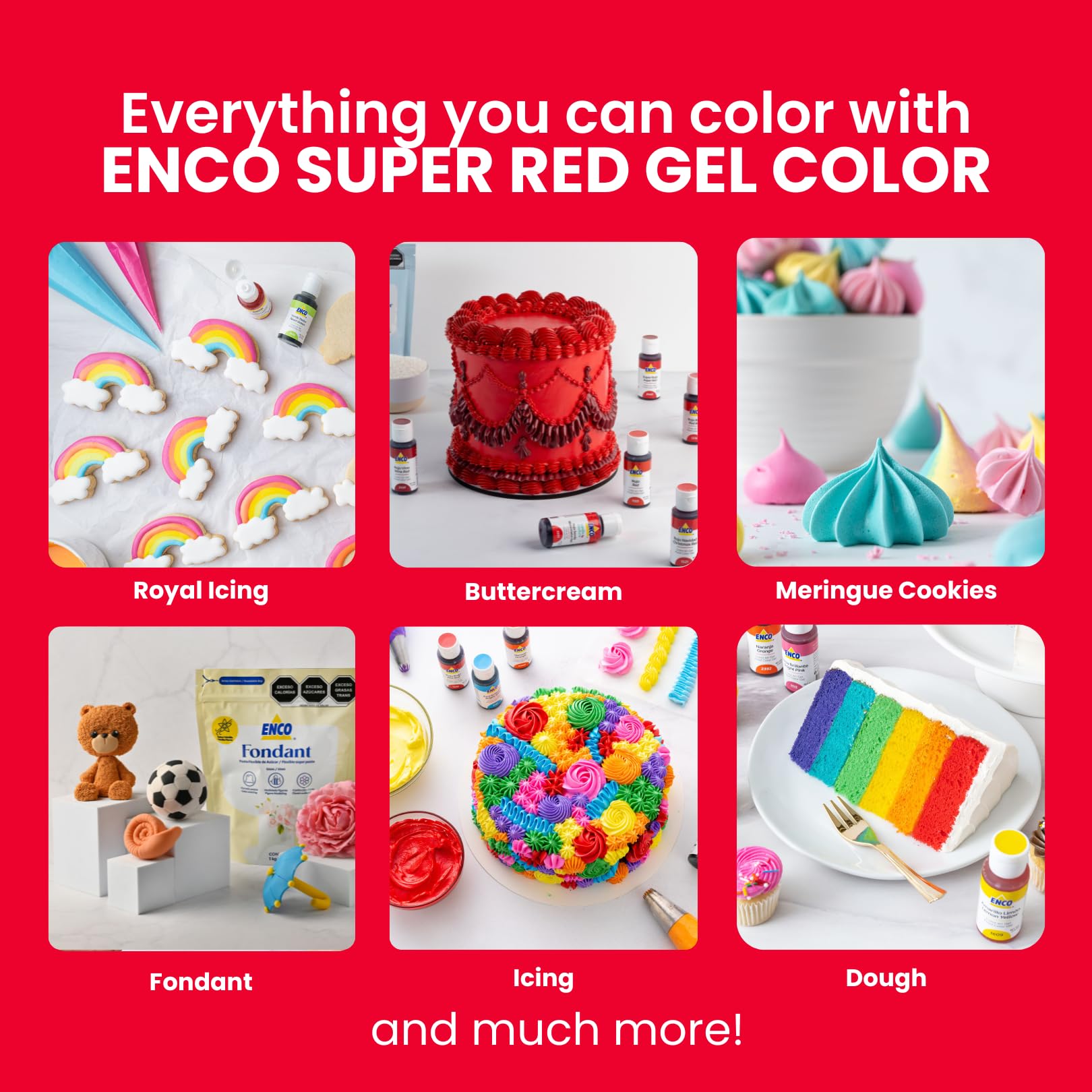 ENCO Super Red gel fondant tint provides smooth, uniform color