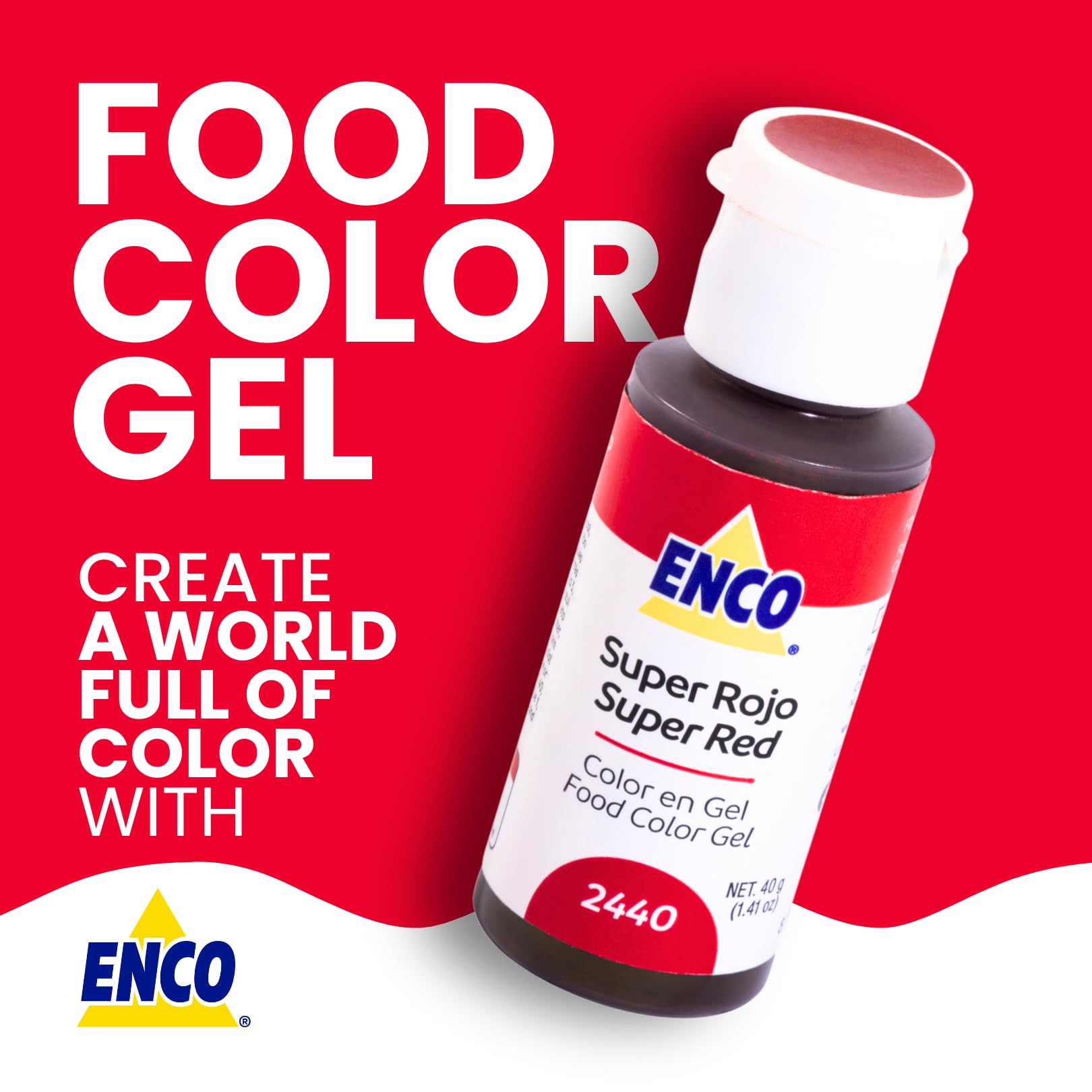 ENCO Super Red gel swirl on frosting shows bold, even tint