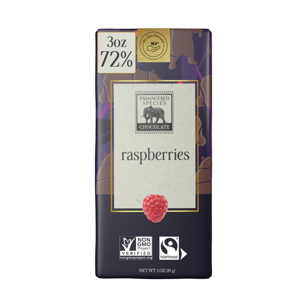 Endangered Species Chocolate Bar Grizzly Dark Raspberry packaging close up, gift-ready