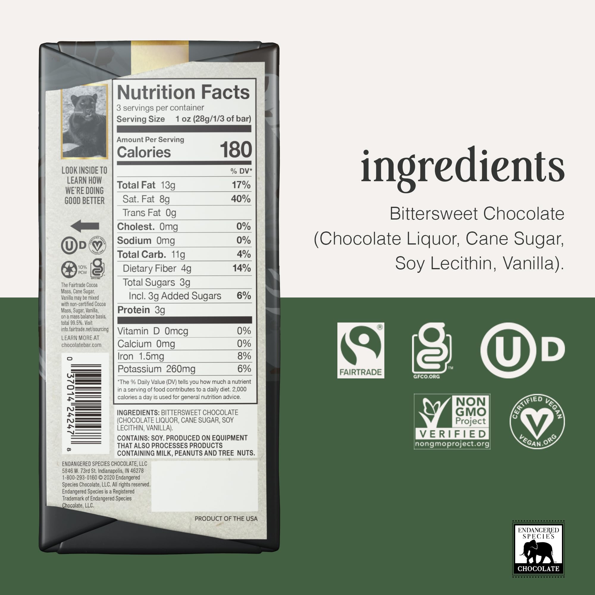 Endangered Species Panther extra dark chocolate aroma for a rich tasting experience