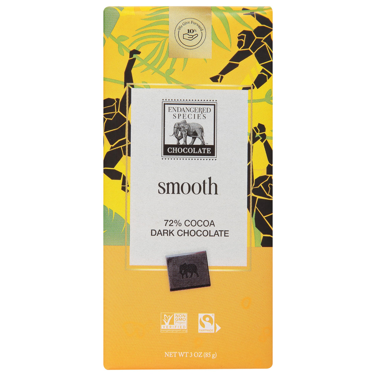 Endangered Species Chocolate chimp bar with educational wrapper and habitat support.