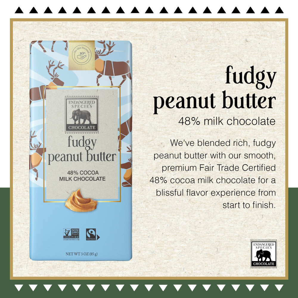 Endangered Species bar sliced piece reveals gooey peanut butter core and milk chocolate