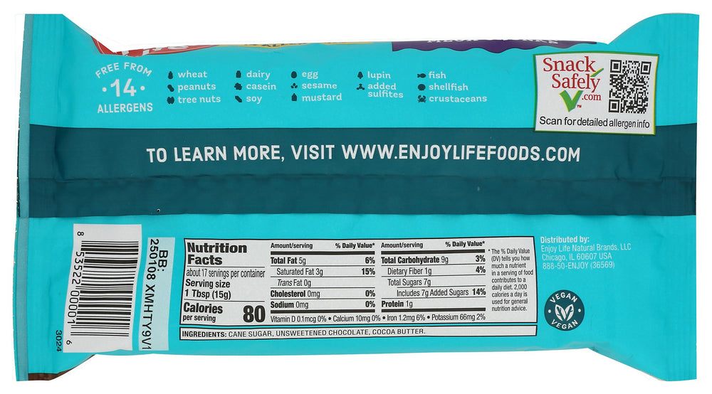 Enjoy Life ingredients panel, high-quality components highlighted for mindful cooking.