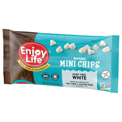 Snack-ready portion of Enjoy Life White Mini Chips in a small cup.