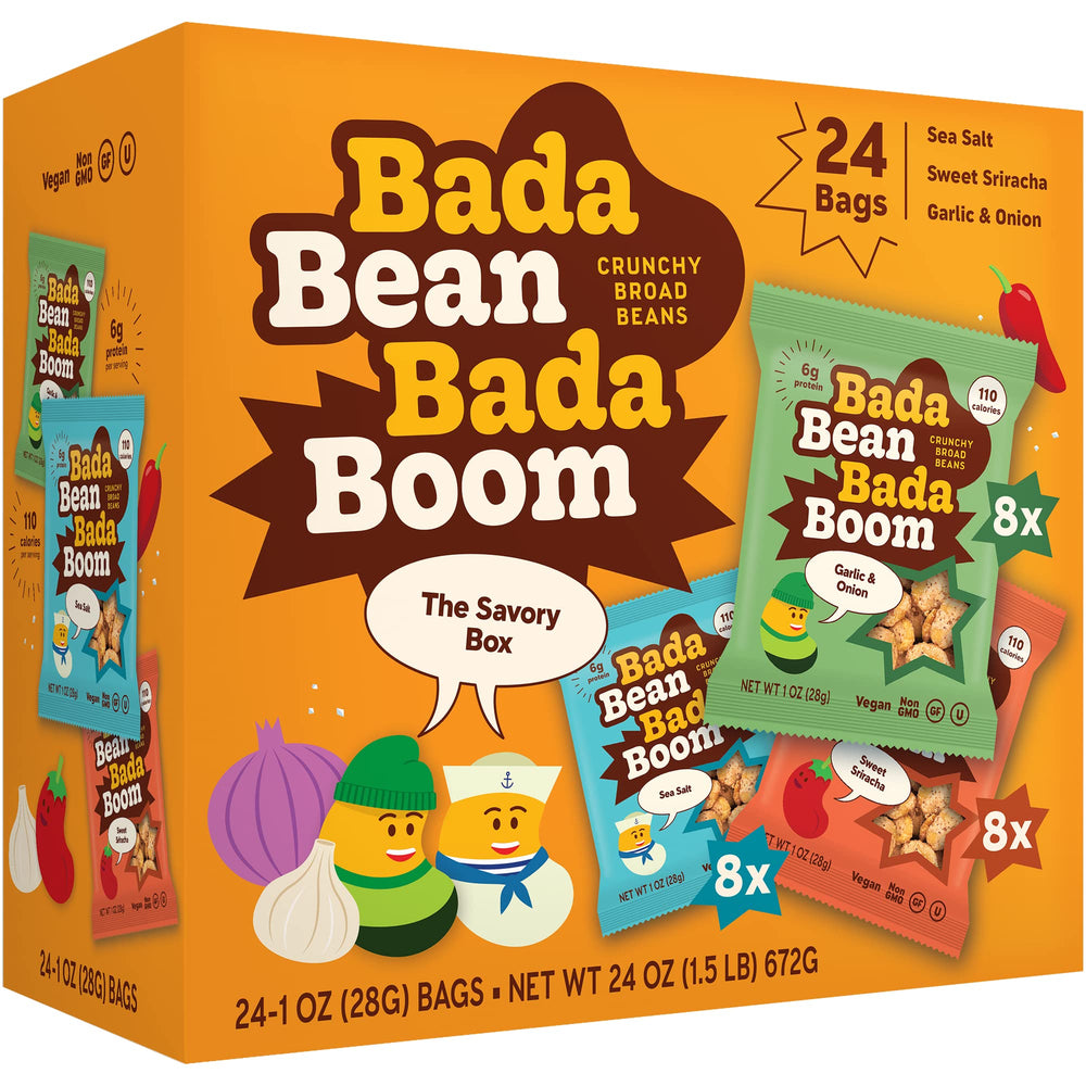 Enlightened Bada Bean Bada Boom roasted fava beans in a bag for on-the-go snacking