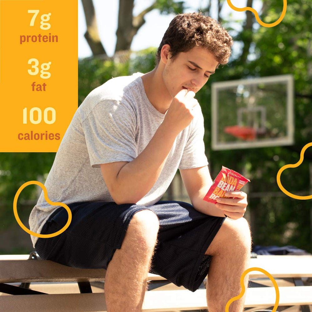Enlightened Bada Bean Bada Boom Sriracha crunch snack, flavorful protein boost.