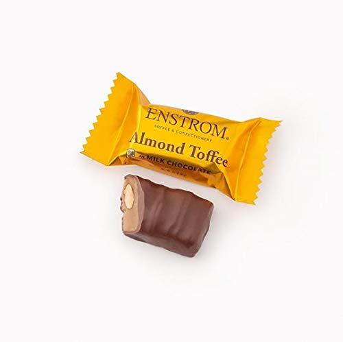 Enstrom Almond Toffee Petite Pack 2 highlights crisp texture and almond crunch for a premium snack.