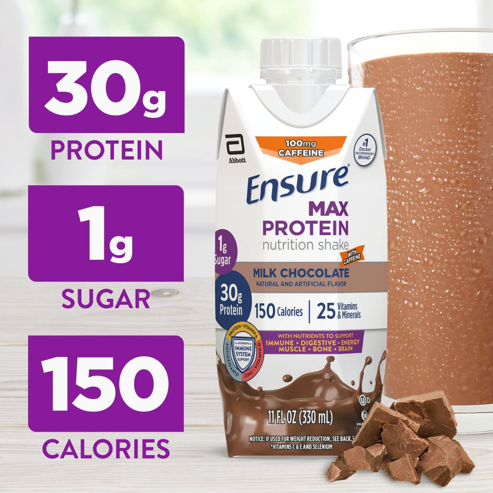 Ensure Max Protein Milk Chocolate being poured into a glass for quick nourishment