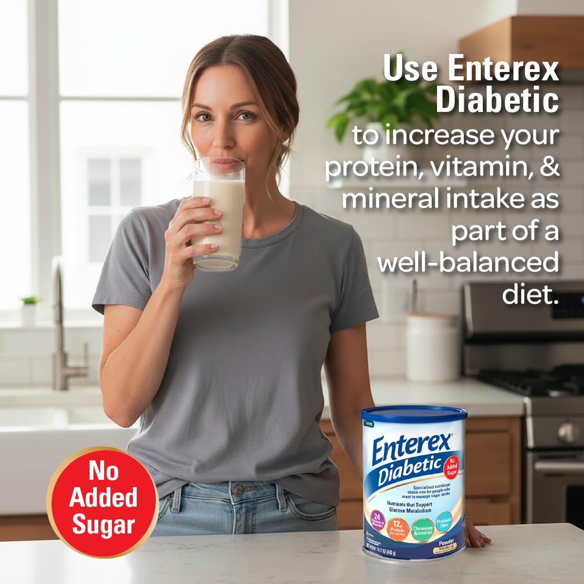 Enterex Diabetic 35 vitamins and minerals panel for balanced micronutrients.