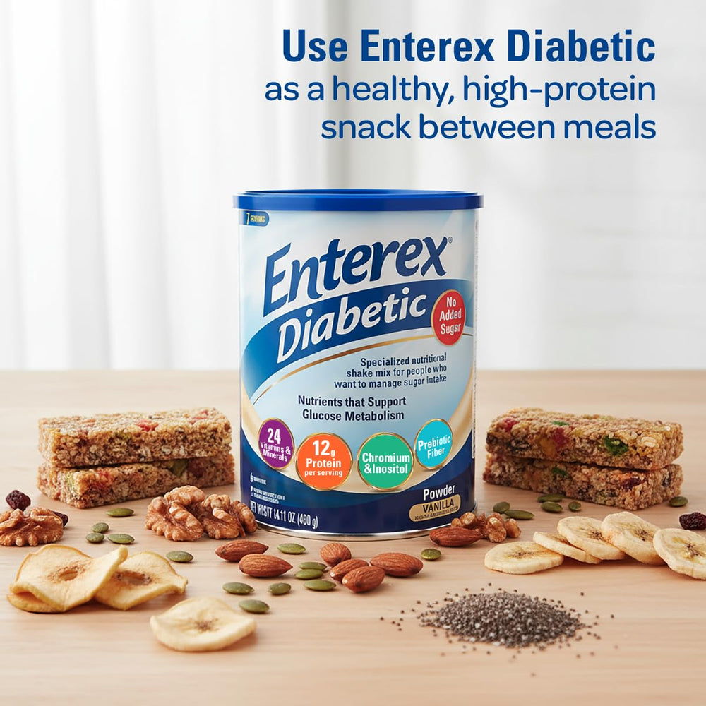 Enterex Diabetic prebiotic FOS fiber scoop demonstrating digestive health support.