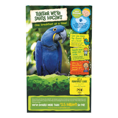 Blue macaw on EnviroKidz packaging highlighting conservation