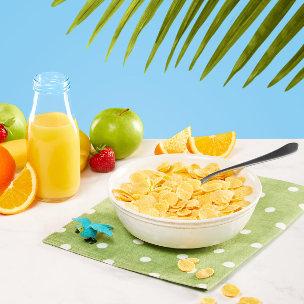 Close-up of crunchy frosted flakes texture in EnviroKidz cereal