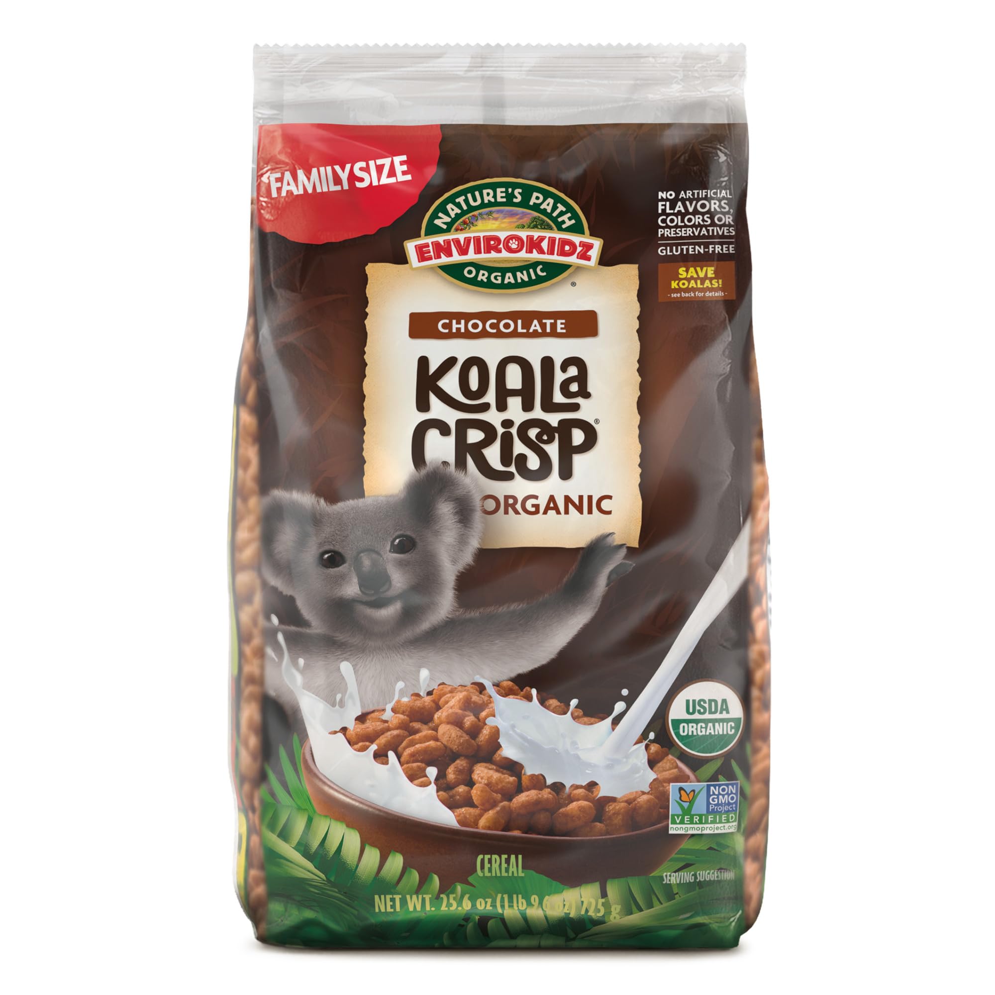 EnviroKidz Koala Crisp cereal pack showing a wholesome gluten-free breakfast option