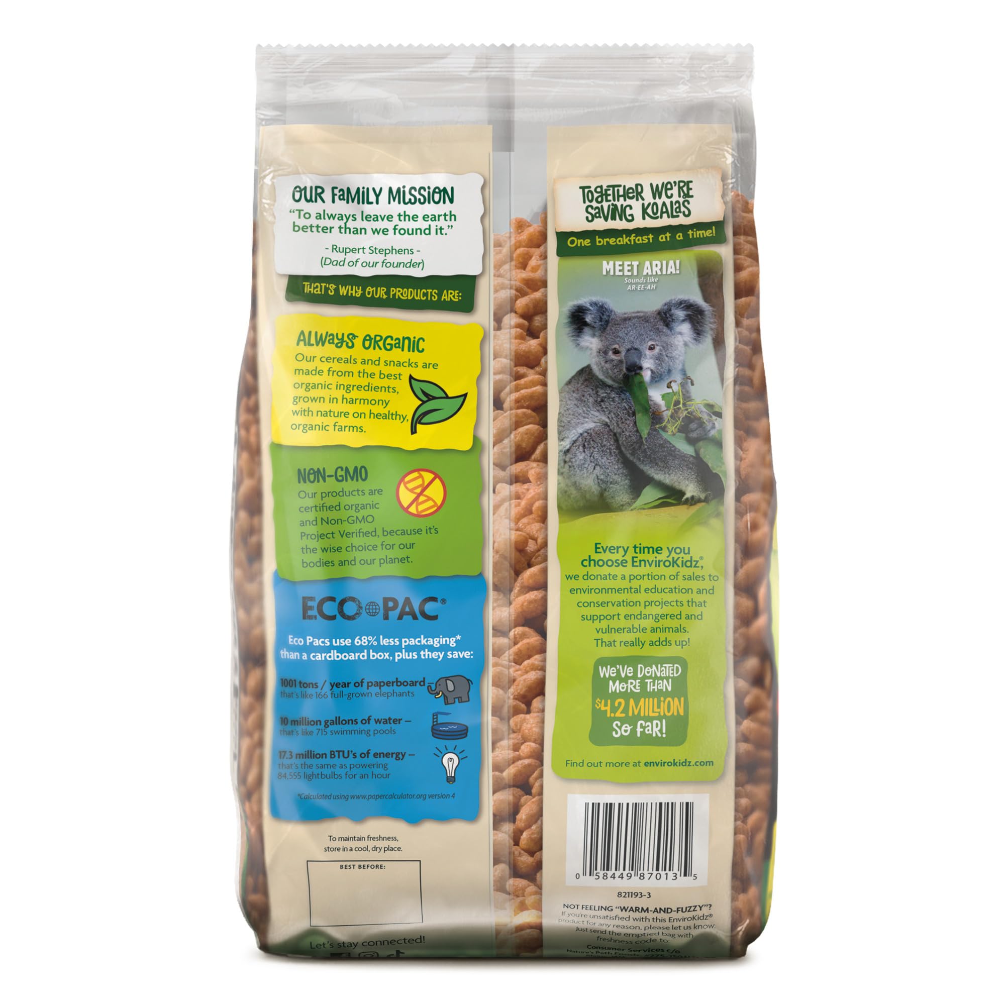 Kids' breakfast table with EnviroKidz Koala Crisp cereal setup for family morning
