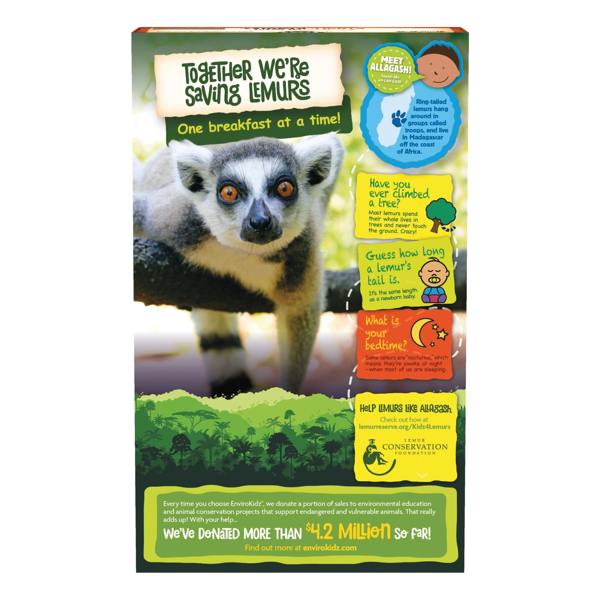 Pouring EnviroKidz Leapin' Lemurs cereal into a bowl with milk