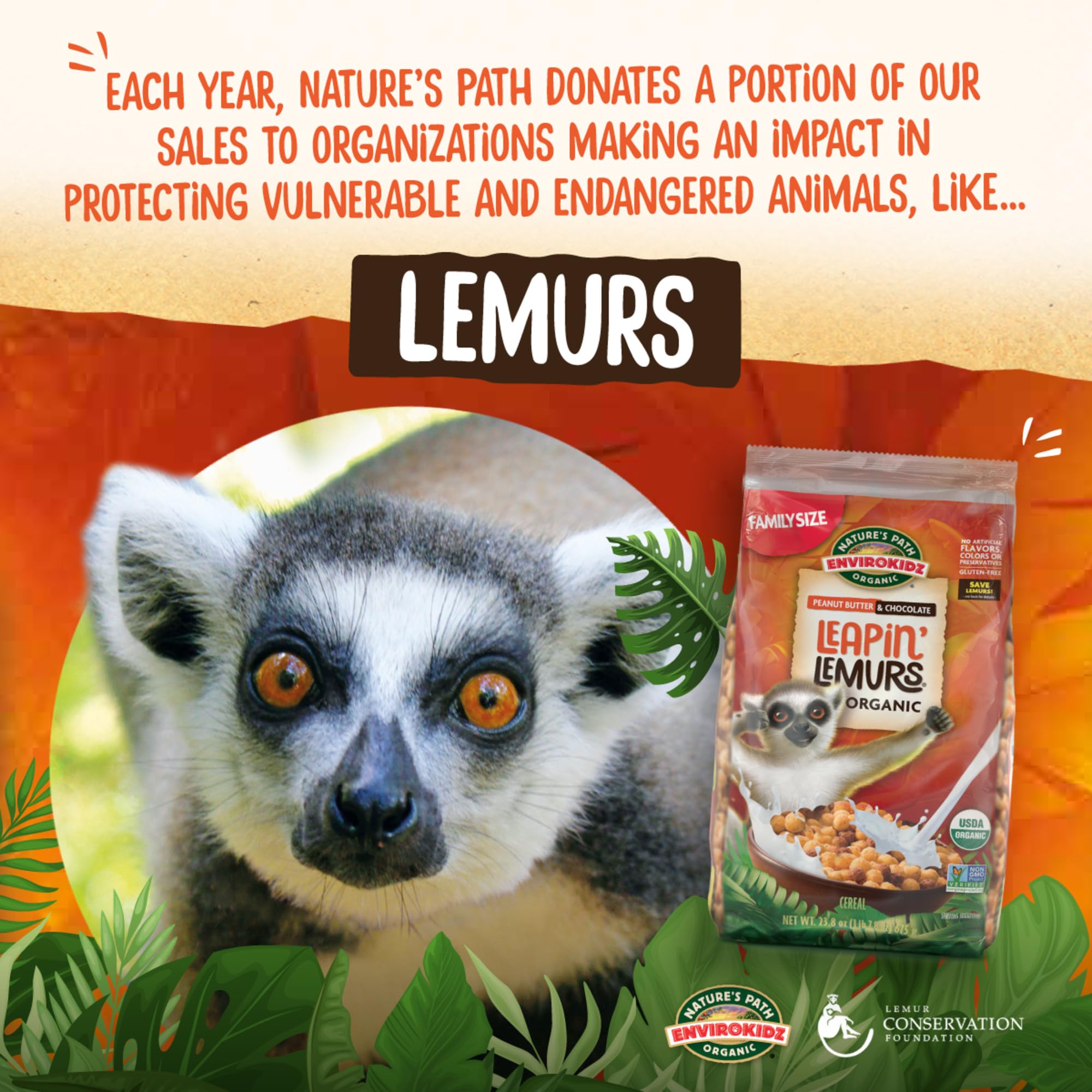 Child enjoying EnviroKidz Leapin' Lemurs cereal at breakfast