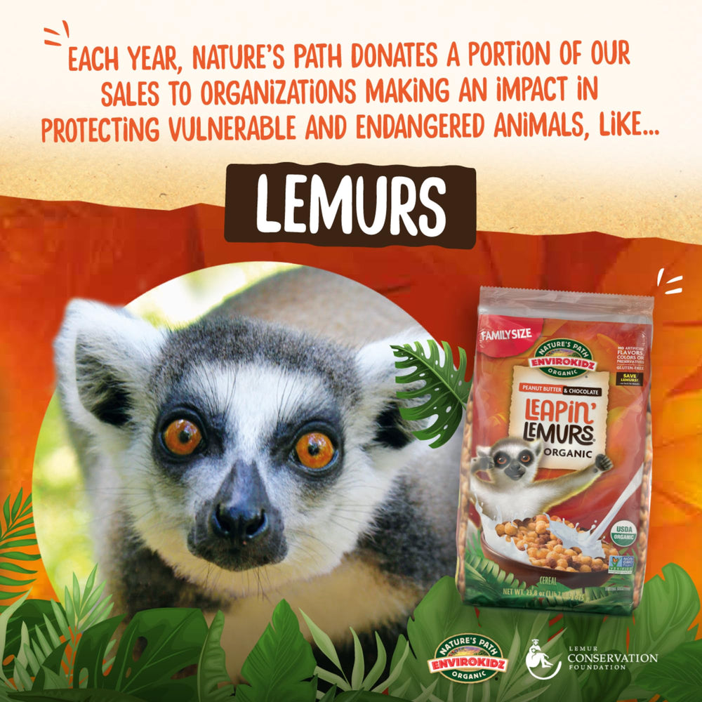 Child enjoying EnviroKidz Leapin' Lemurs cereal at breakfast