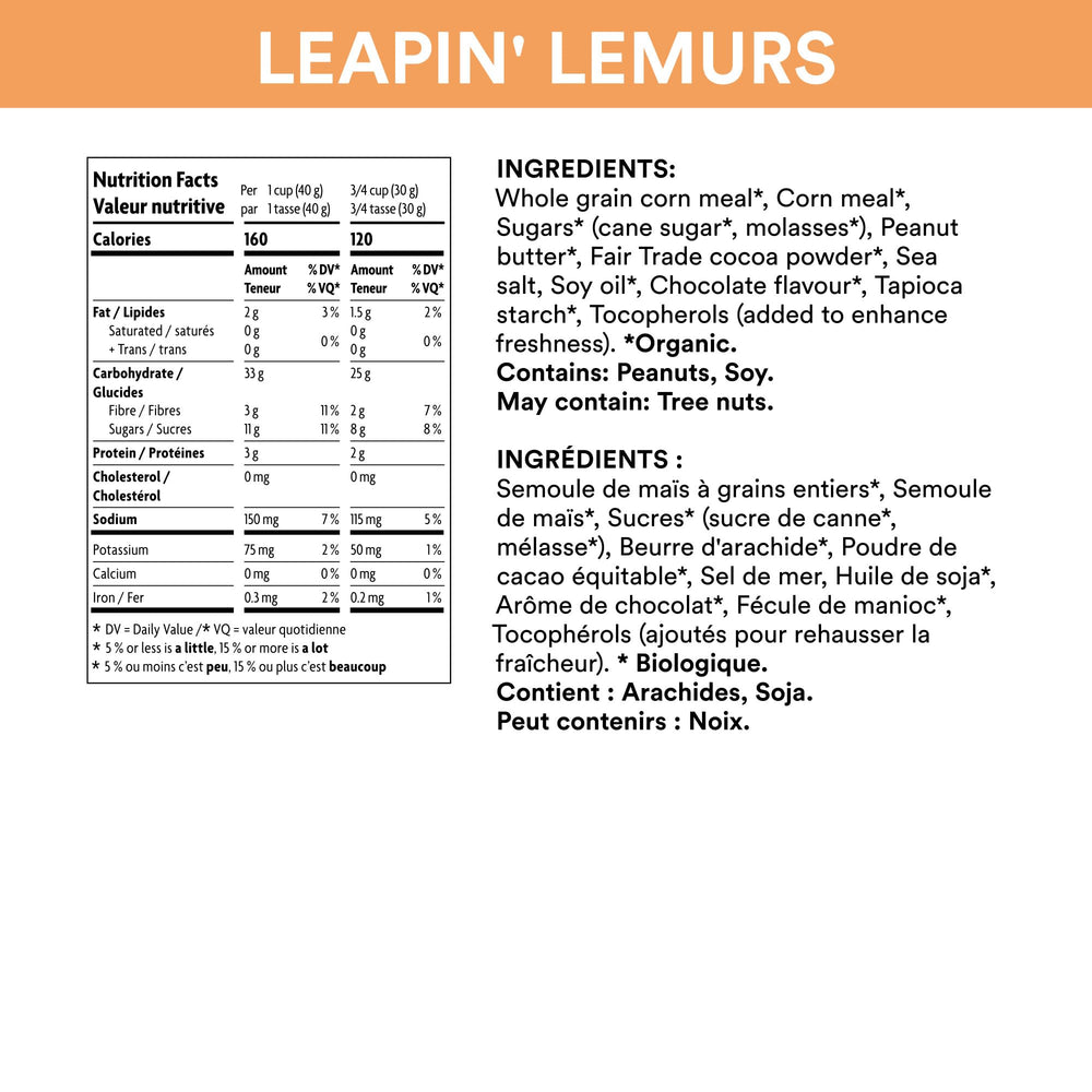 Close-up of Leapin' Lemurs cereal puffs with chocolate peanut butter flavor