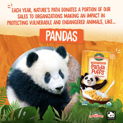 EnviroKidz Panda Puffs pouring-milk image suggests quick, gluten-free breakfast choices.
