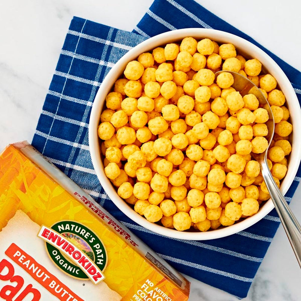 EnviroKidz Panda Puffs Non-GMO verification badge on box.