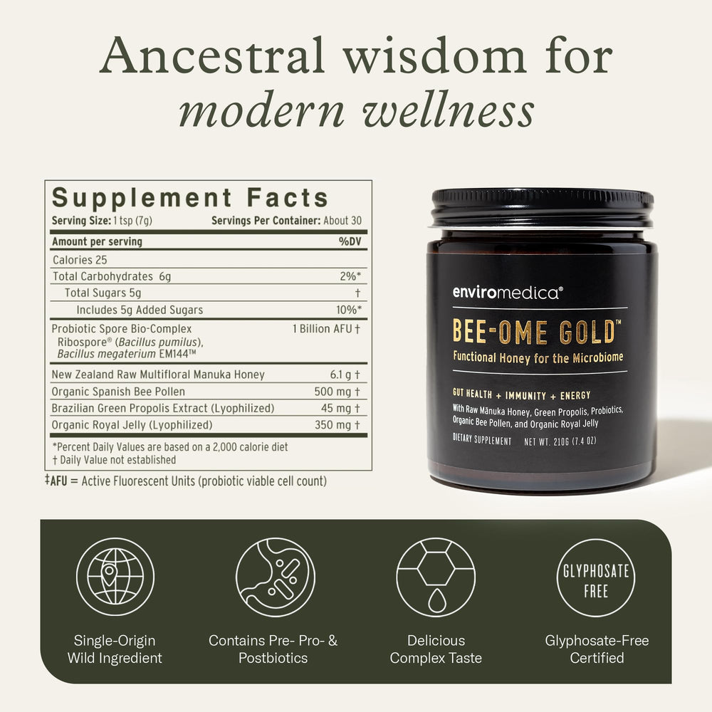 Bee-Ome Gold ingredient-map highlights single-origin Manuka and green propolis benefits