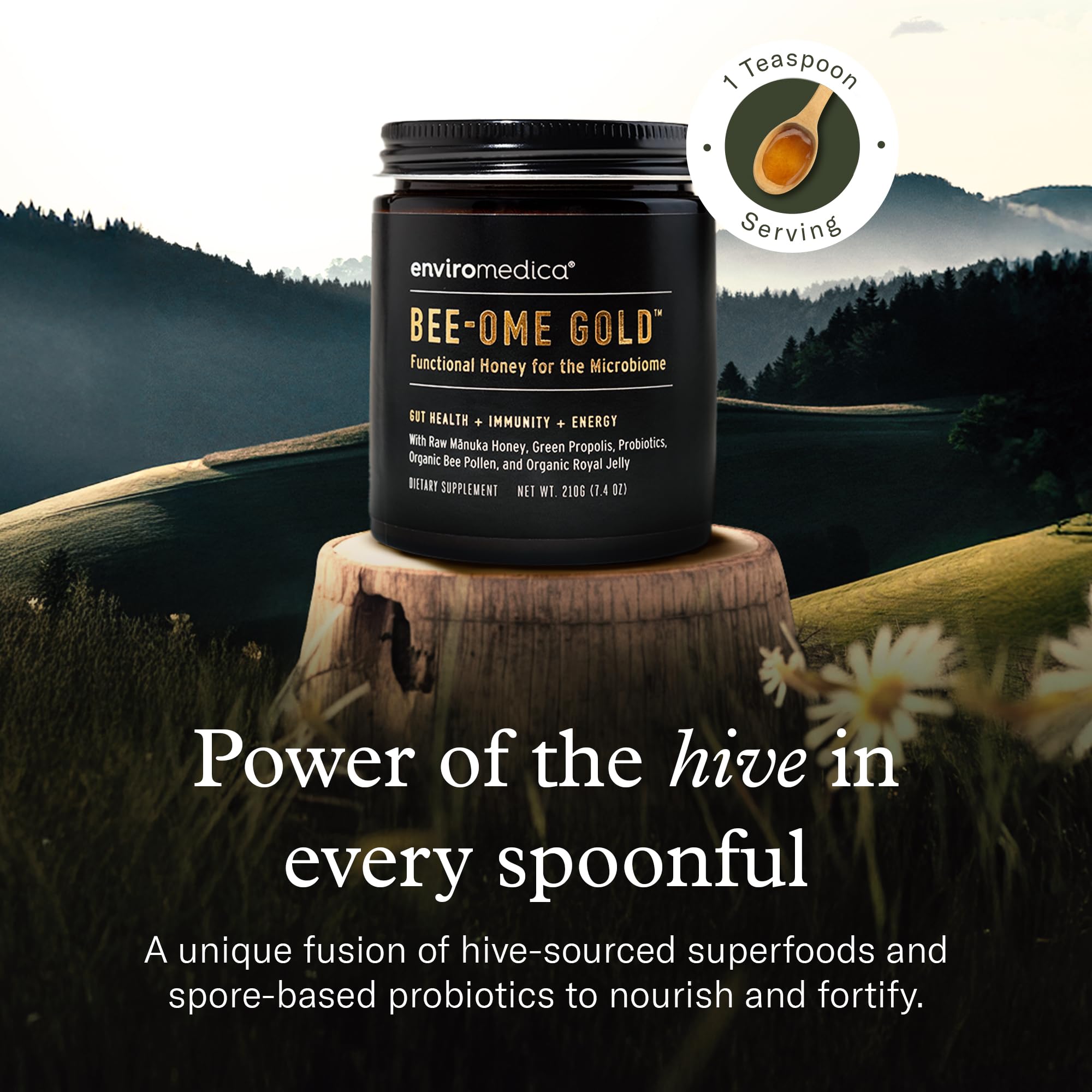 Enviromedica Bee-Ome Gold label-info communicates pristine ingredients and sourcing