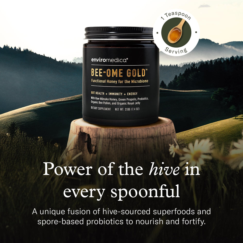Enviromedica Bee-Ome Gold label-info communicates pristine ingredients and sourcing
