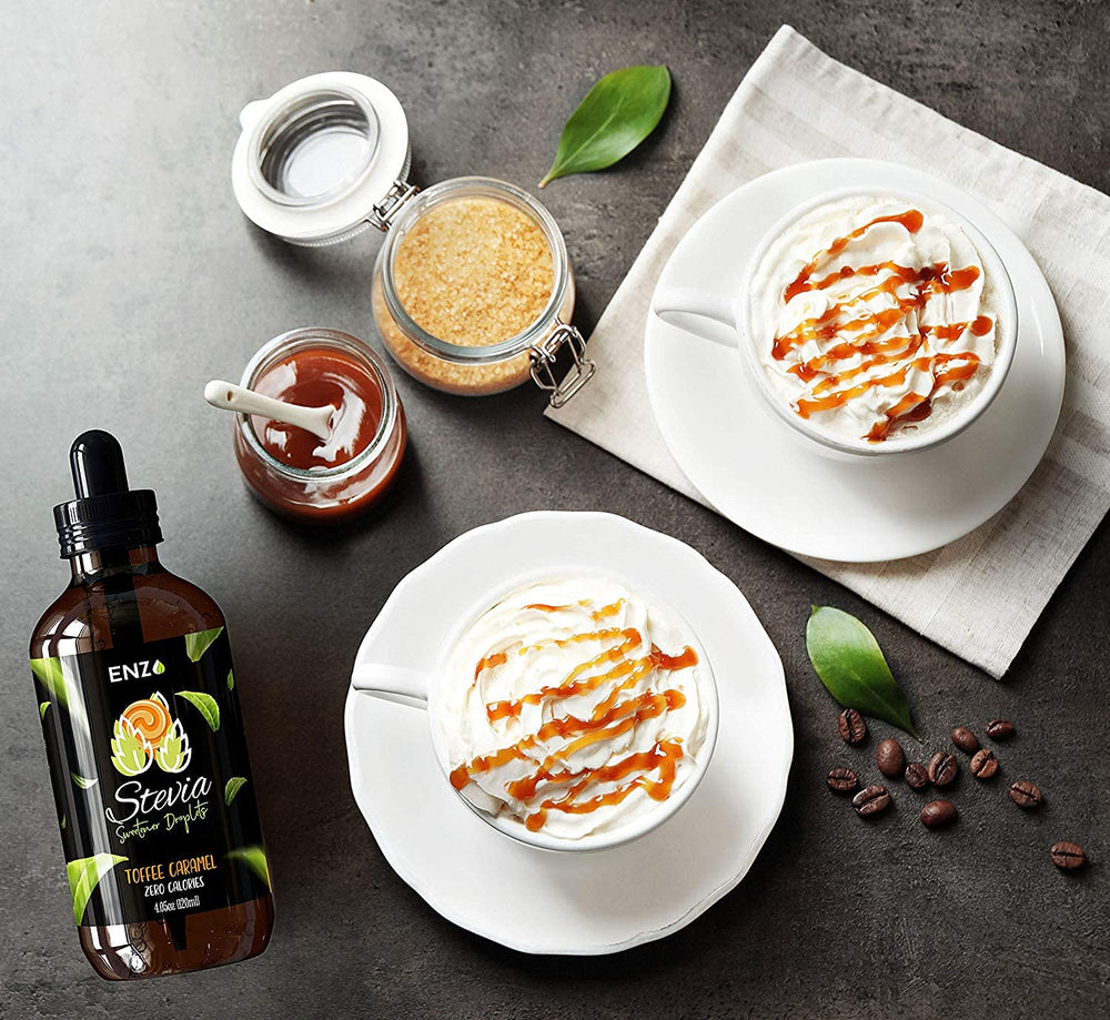 Enzo's Stevia Drops over ice cream provide dessert-friendly caramel aroma.