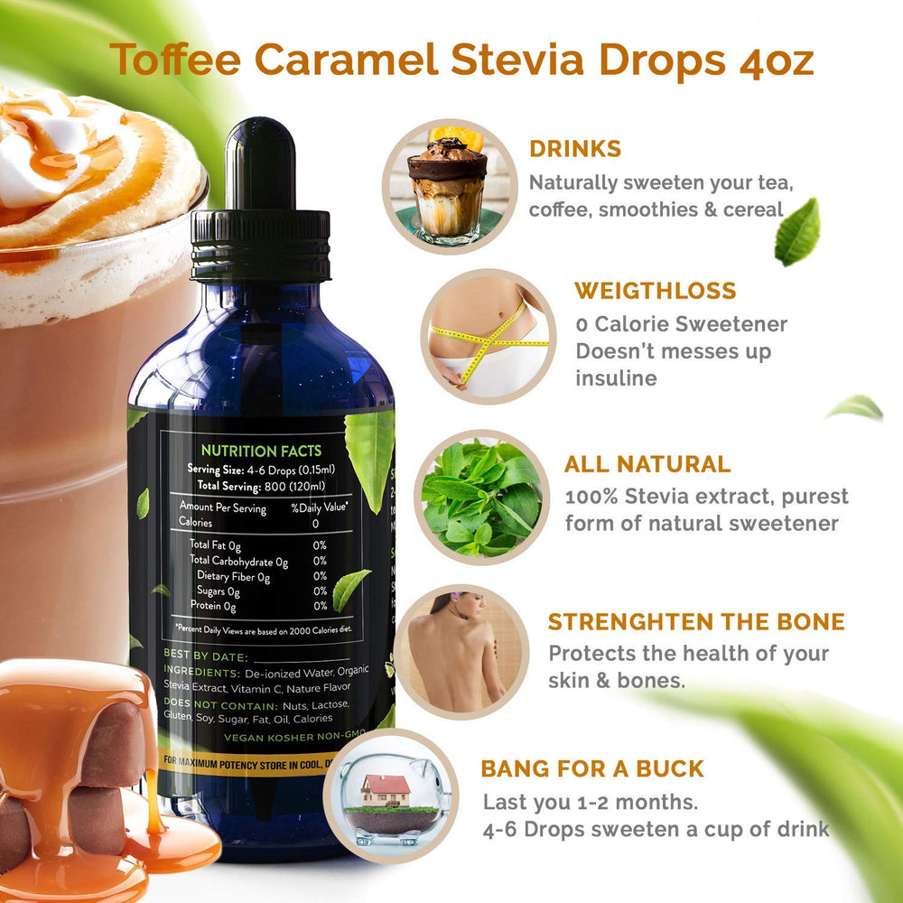 Enzo's Liquid Stevia Drops used in tea for caramel flavor without sugar.