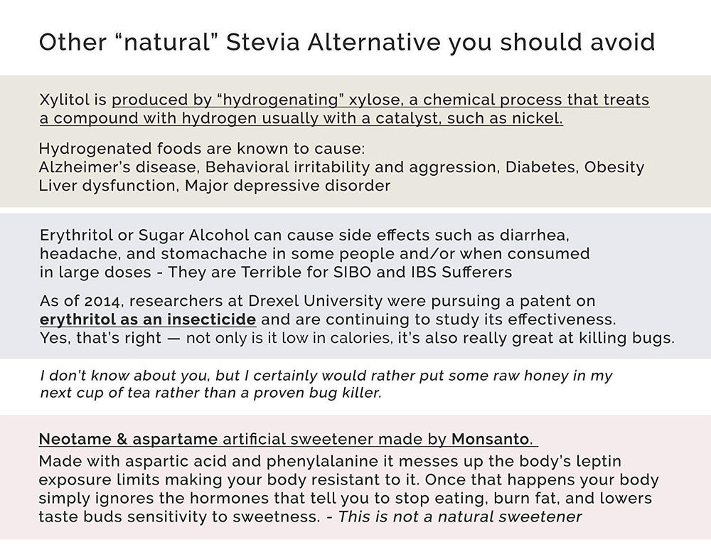 Enzo's Organic Stevia packaging box emphasizes premium non-GMO vegan sweetener.