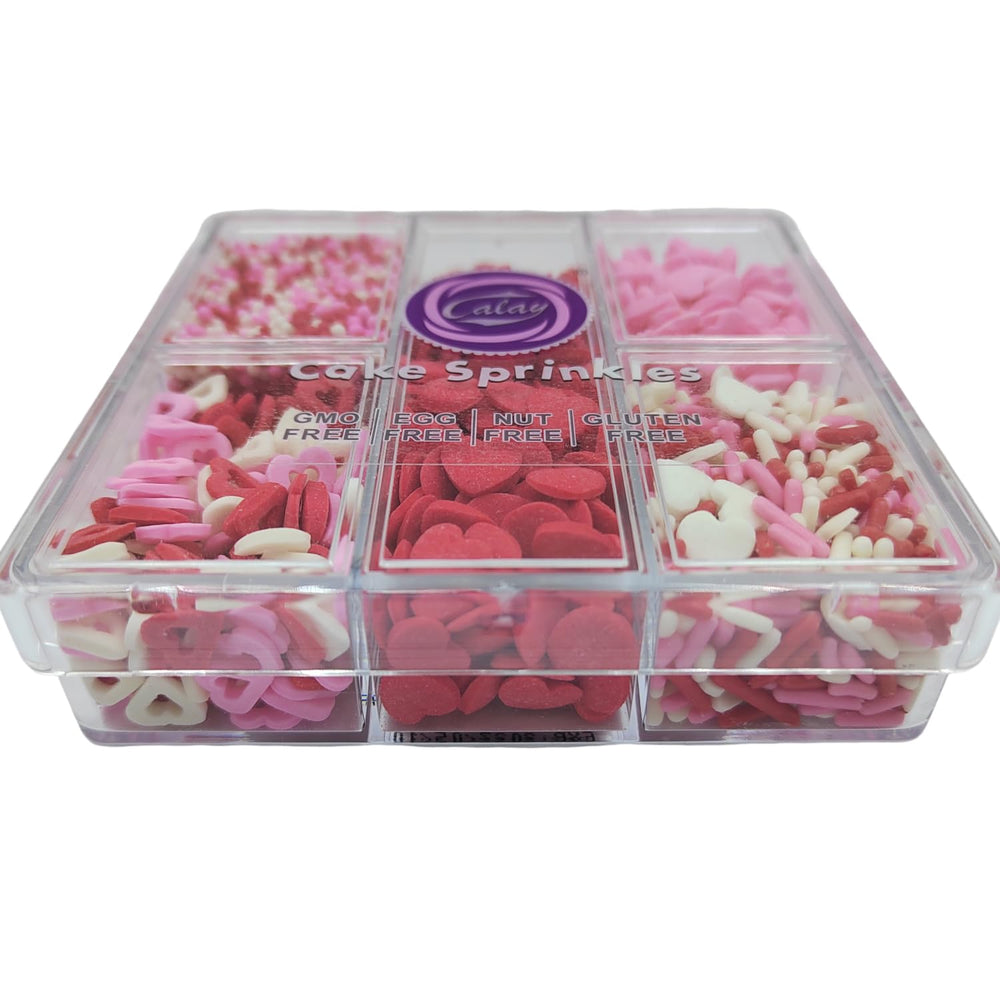 EPHVODI Valentines Sprinkles storage in 5-compartment case for easy access.