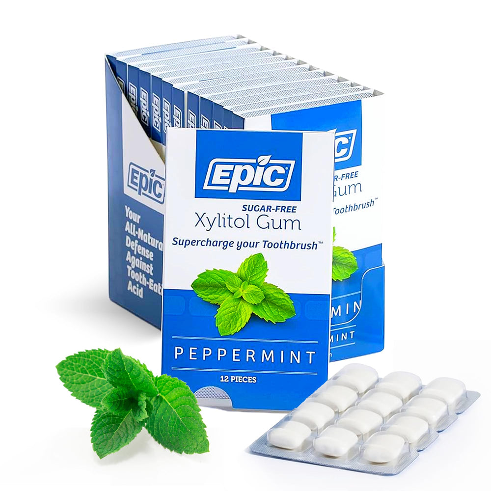 Epic 100% Xylitol Peppermint Chewing Gum pack – sugar-free freshness.