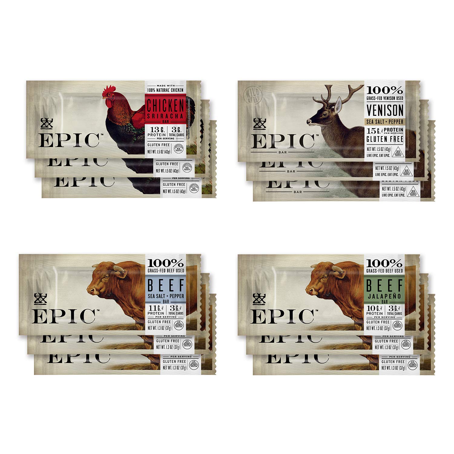 Epic Bars chicken sriracha close-up on-the-go protein snack for workouts.