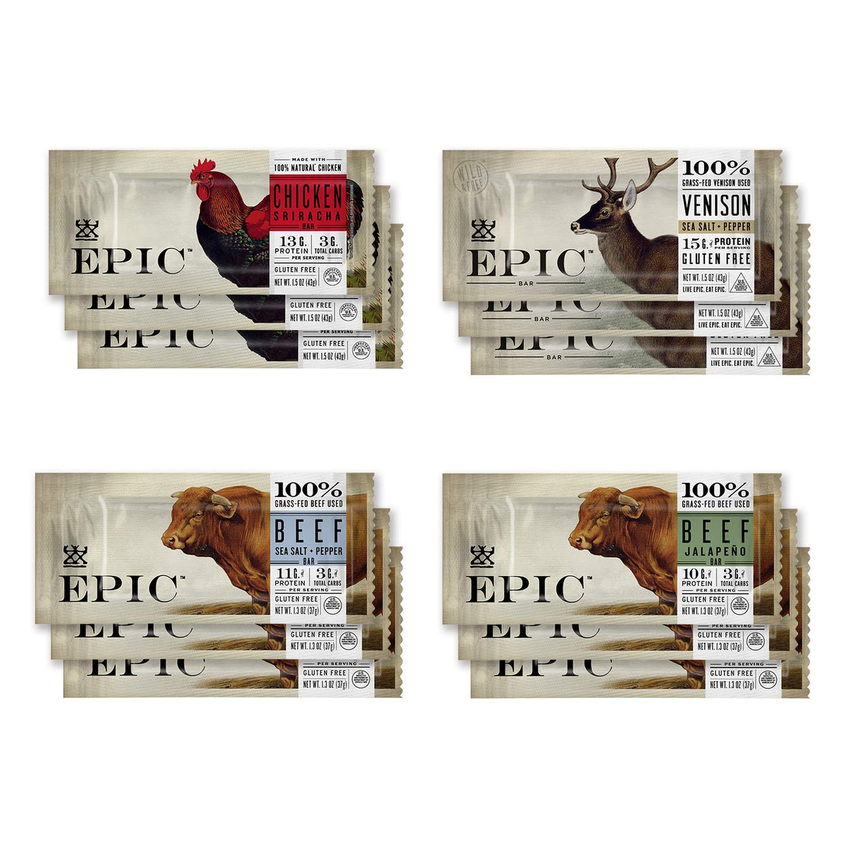 Epic Bars chicken sriracha close-up on-the-go protein snack for workouts.