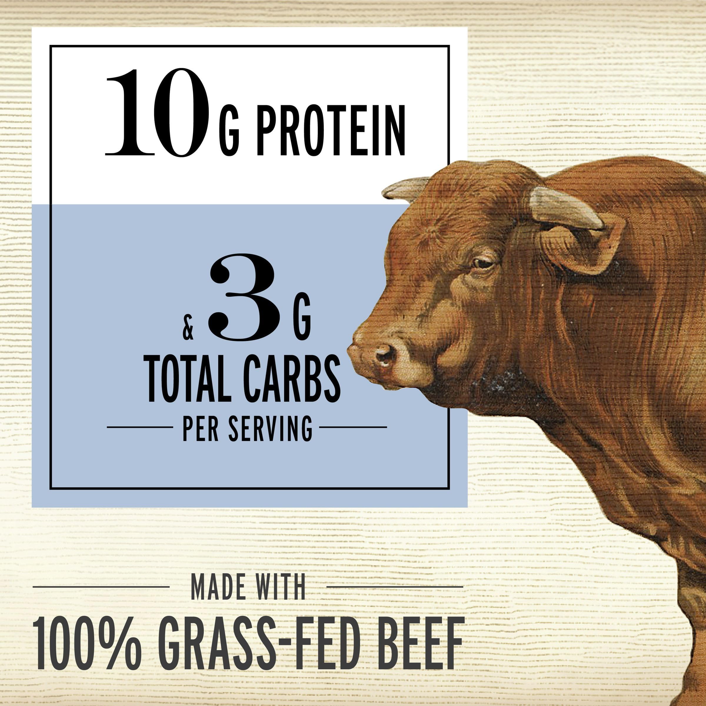 Split EPIC Beef Sea Salt Pepper bar reveals real beef bits for a quick protein bite.